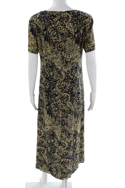 Jaeger Womens Silk Paisley Shift Dress Square Neck Mid Calf ShortSleeve Size 10