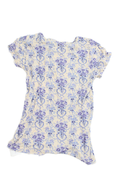 Love Shack Fancy Childrens Girls Floral Print Blouse Beige Blue Size 12 Y