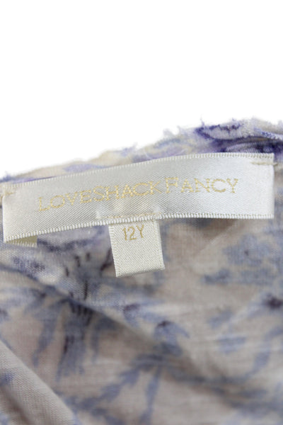 Love Shack Fancy Childrens Girls Floral Print Blouse Beige Blue Size 12 Y