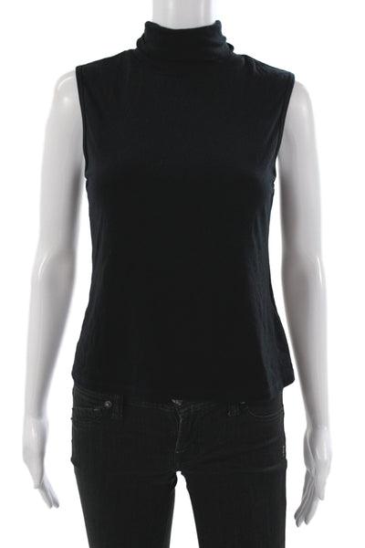 Theory Women Basic Black Sleeveless Turtleneck Tank Pullover 90% Viscose Size M