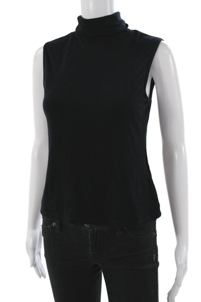 Theory Women Basic Black Sleeveless Turtleneck Tank Pullover 90% Viscose Size M