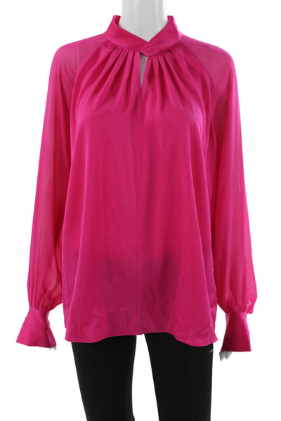 Elie Tahari Womens Tunic Blouse Pink Silk High Neck Long Sleeve Size M
