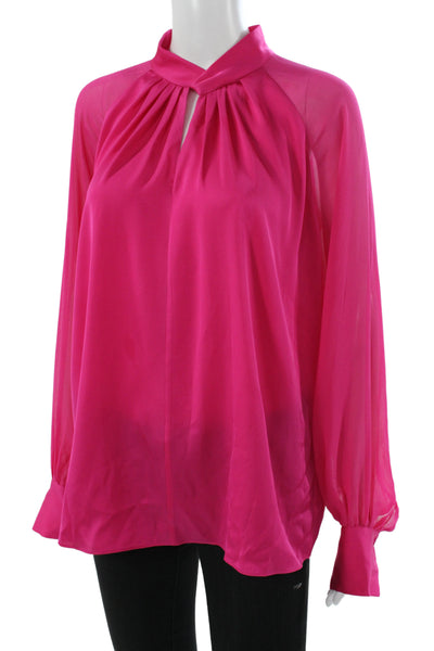 Elie Tahari Womens Tunic Blouse Pink Silk High Neck Long Sleeve Size M