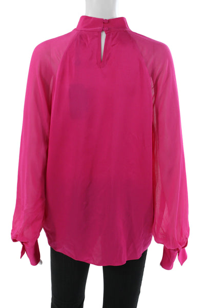Elie Tahari Womens Tunic Blouse Pink Silk High Neck Long Sleeve Size M