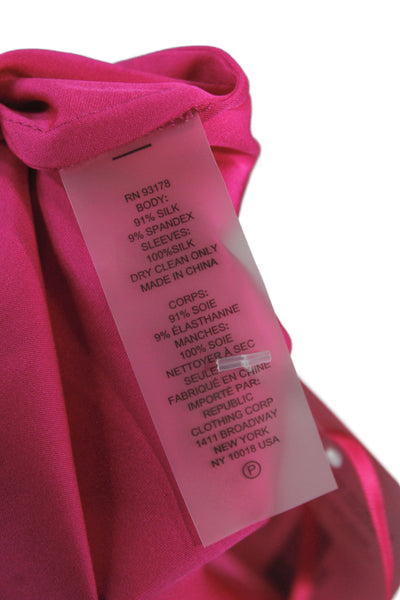 Elie Tahari Womens Tunic Blouse Pink Silk High Neck Long Sleeve Size M
