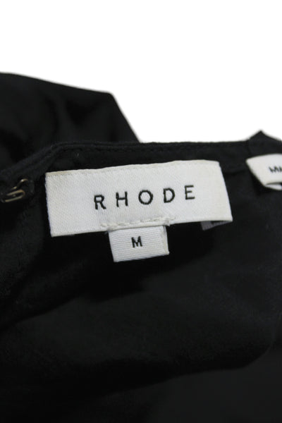 Rhode Womens Black Mini Dress Cotton Long Sleeve Tie Round Neck Size M