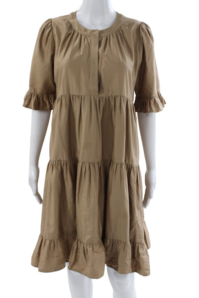 Cynthia Rowley Women Beige Cotton Mini Dress Short Sleeve Button Size M