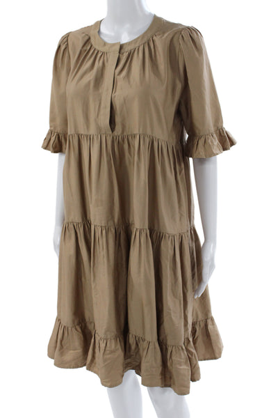 Cynthia Rowley Women Beige Cotton Mini Dress Short Sleeve Button Size M