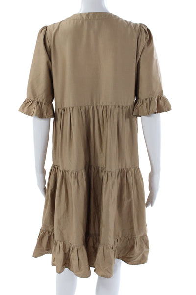 Cynthia Rowley Women Beige Cotton Mini Dress Short Sleeve Button Size M
