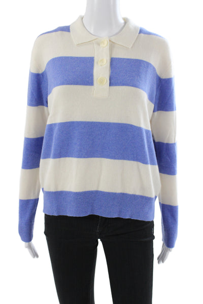 J Crew Womens Striped Collared Cashmere Pullover Blue Long Sleeve Size S