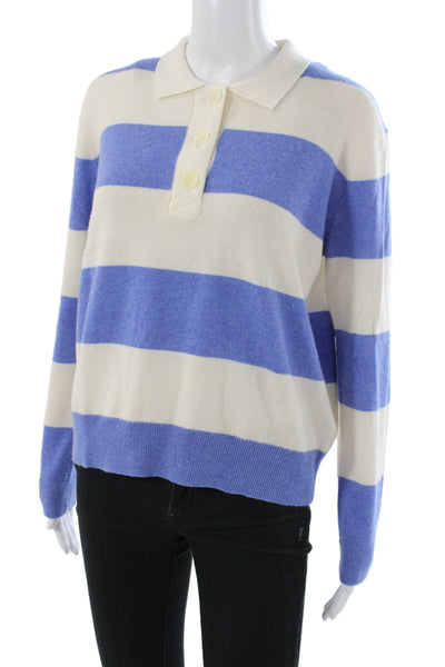 J Crew Womens Striped Collared Cashmere Pullover Blue Long Sleeve Size S