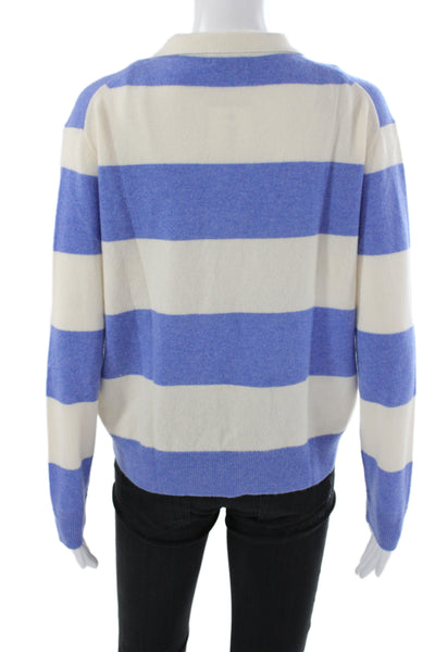 J Crew Womens Striped Collared Cashmere Pullover Blue Long Sleeve Size S