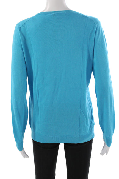 Lacoste Womens V-Neck Long Sleeve Cotton Pullover Sweater Blue Size 38