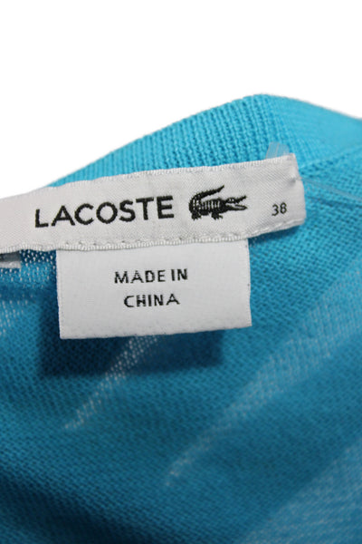 Lacoste Womens V-Neck Long Sleeve Cotton Pullover Sweater Blue Size 38