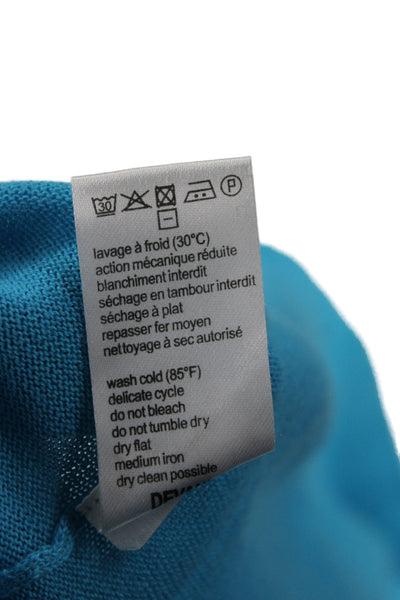 Lacoste Womens V-Neck Long Sleeve Cotton Pullover Sweater Blue Size 38