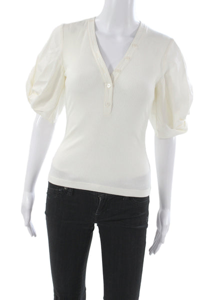 Derek Lam 10 Crosby Women Ivory Henley Button Bell Sleeve Blouse Size XS