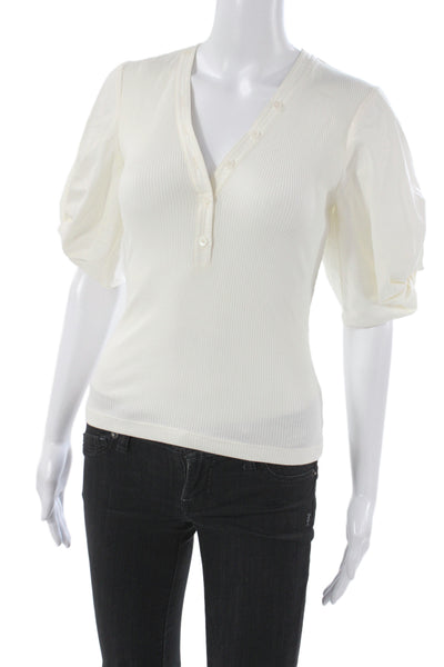Derek Lam 10 Crosby Women Ivory Henley Button Bell Sleeve Blouse Size XS