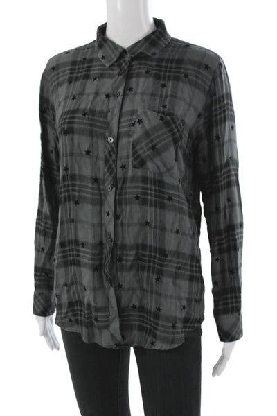 Rails Womens Basic Collared Plaid Button-Up Rayon Long Sleeve Black Size S