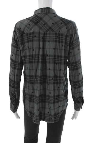 Rails Womens Basic Collared Plaid Button-Up Rayon Long Sleeve Black Size S