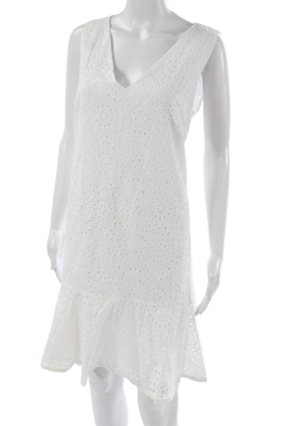 Kobi Halperin Womens White Cotton Sleeveless V-Neck Shift Dress Boho Size S