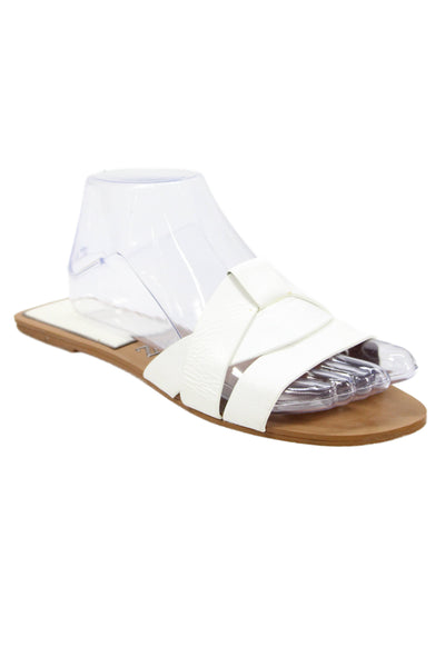 Zara Womens Leather Strappy Square Toe Mule Sandals White Size EUR 39