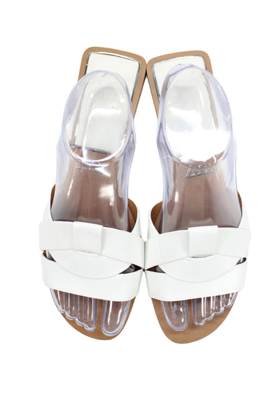 Zara Womens Leather Strappy Square Toe Mule Sandals White Size EUR 39