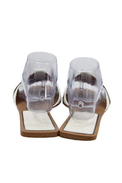 Zara Womens Leather Strappy Square Toe Mule Sandals White Size EUR 39
