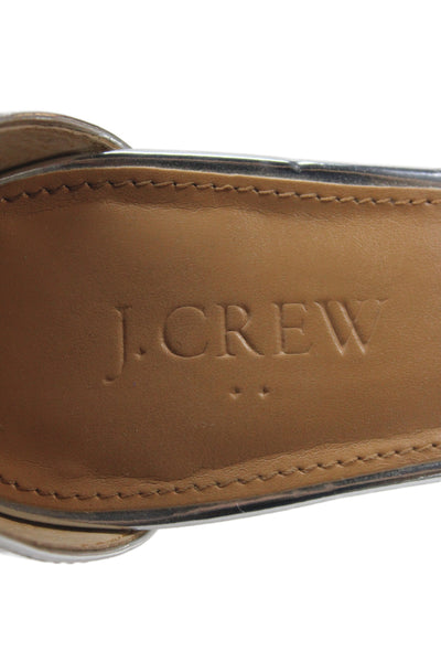 J Crew Womens Patent Leather Metallic Open Toe Ankle Strap Heels Silver Size 8