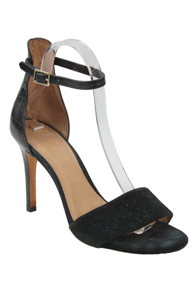 Joie Womens Leather Embossed Animal Print Stiletto Heels Black Size EUR 37.5
