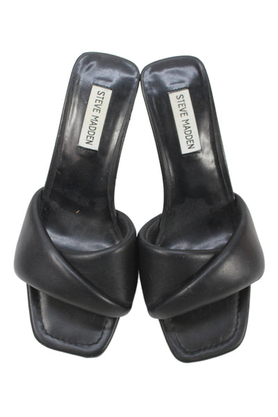 Steve Madden Womens Leather Cross Strapped Square Toe Mules Black Size 8.5