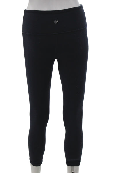 Athleta Women Black Capri Leggings 75% Nylon Pull On Size S