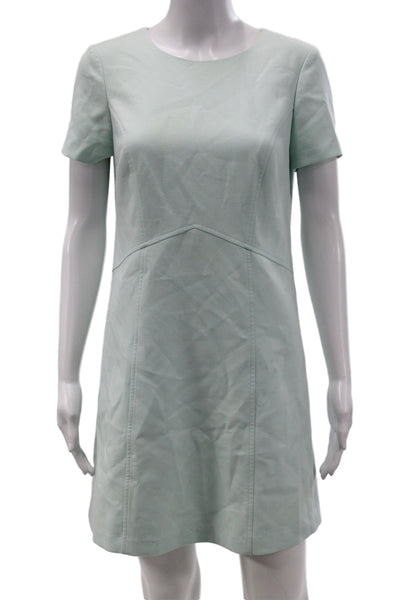 Shoshanna Womens Shift Dress Green Short Sleeve Round Neck Zip Mini Size S