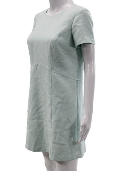 Shoshanna Womens Shift Dress Green Short Sleeve Round Neck Zip Mini Size S