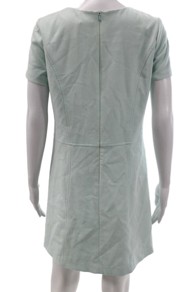 Shoshanna Womens Shift Dress Green Short Sleeve Round Neck Zip Mini Size S