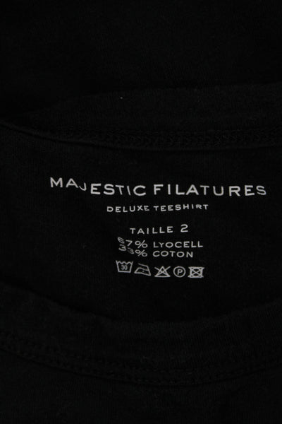 Majestic Filatures Womens Basic Black Crew Neck Long Sleeve T-Shirt Size 2