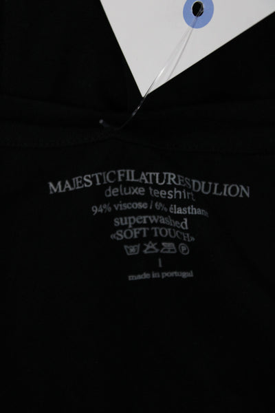 Majestic Filatures Womens Black Scoop Neck Sleeveless Basic Tank Viscose Size 1