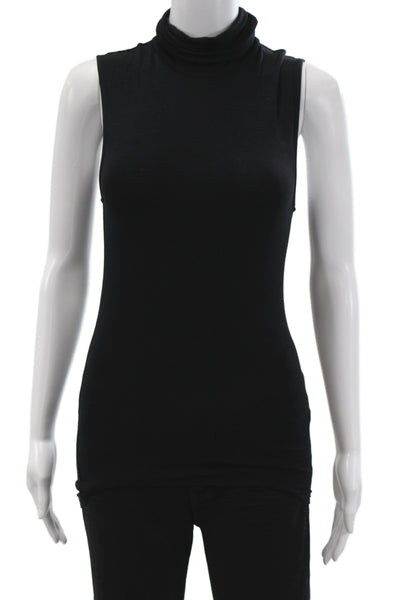 Majestic Filatures Womens Basic Sleeveless Tee Black Turtleneck Viscose Size 1