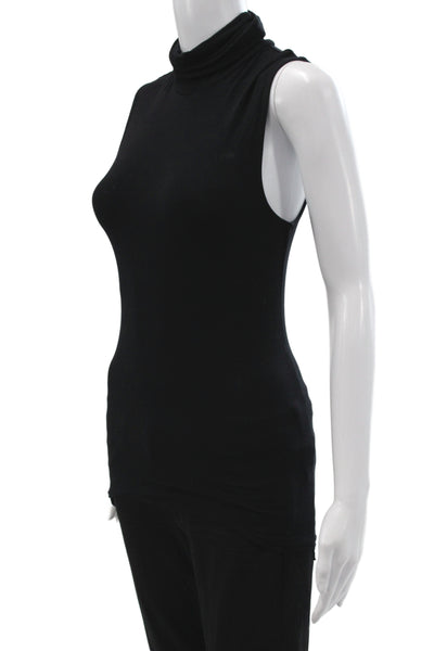 Majestic Filatures Womens Basic Sleeveless Tee Black Turtleneck Viscose Size 1