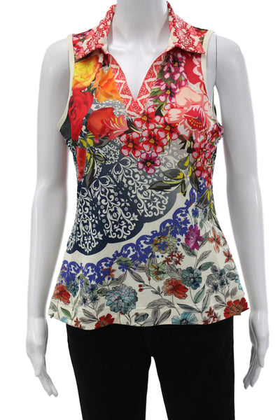 Becca Womens Multicolor Floral Collared Sleeveless Basic Blouse Size S