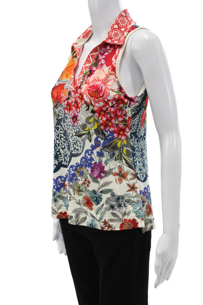 Becca Womens Multicolor Floral Collared Sleeveless Basic Blouse Size S