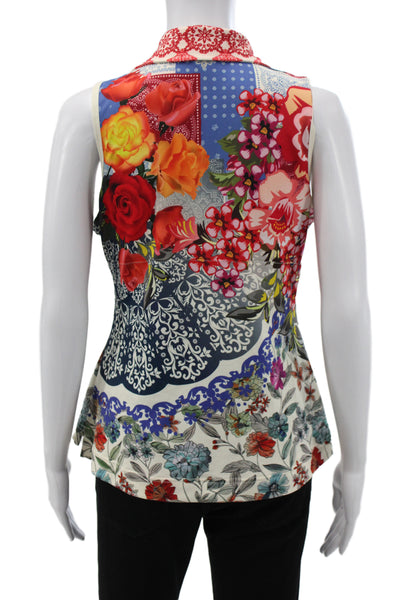 Johnny Was Women Jersey Polo Floral Sleeveless Multicolor Size S