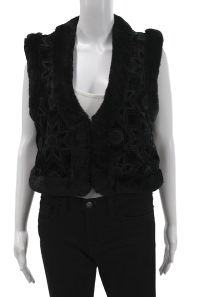 Johnny Was Women Black Bohemian Geometric Sleeveless Hook & Eye Vest Size S