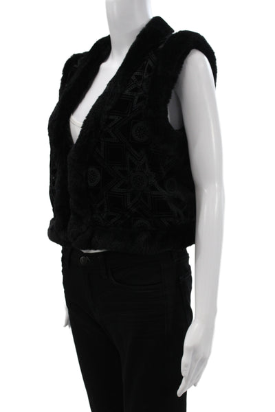 Johnny Was Women Black Bohemian Geometric Sleeveless Hook & Eye Vest Size S