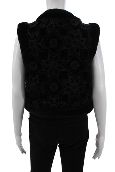 Johnny Was Women Black Bohemian Geometric Sleeveless Hook & Eye Vest Size S