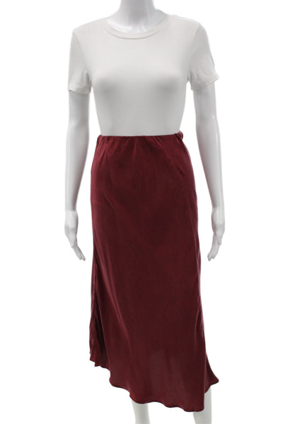 Calme Womens A-Line Midi Skirt Red Rayon Pull On Size S