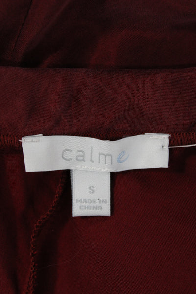 Calme Womens A-Line Midi Skirt Red Rayon Pull On Size S