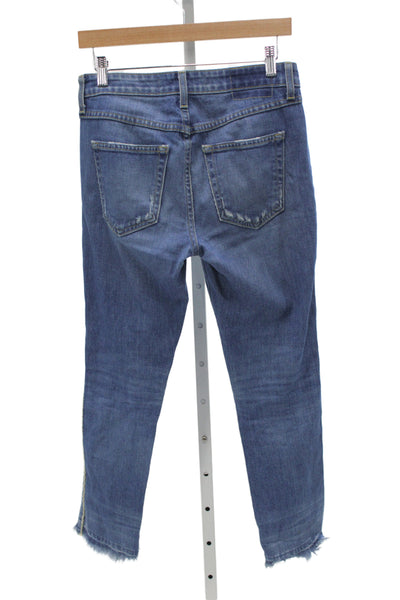 Amo Women Blue Cropped Mid Rise Cotton Jeans Size 27