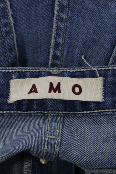 Amo Women Blue Cropped Mid Rise Cotton Jeans Size 27