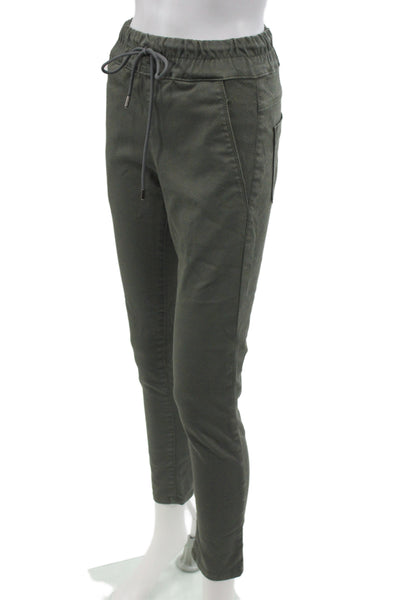 Flog Women Green Herringbone Jogger Pants Drawstring 98% Cotton Size 24