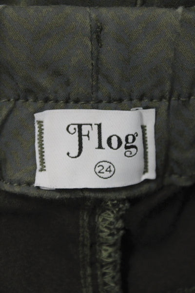 Flog Women Green Herringbone Jogger Pants Drawstring 98% Cotton Size 24
